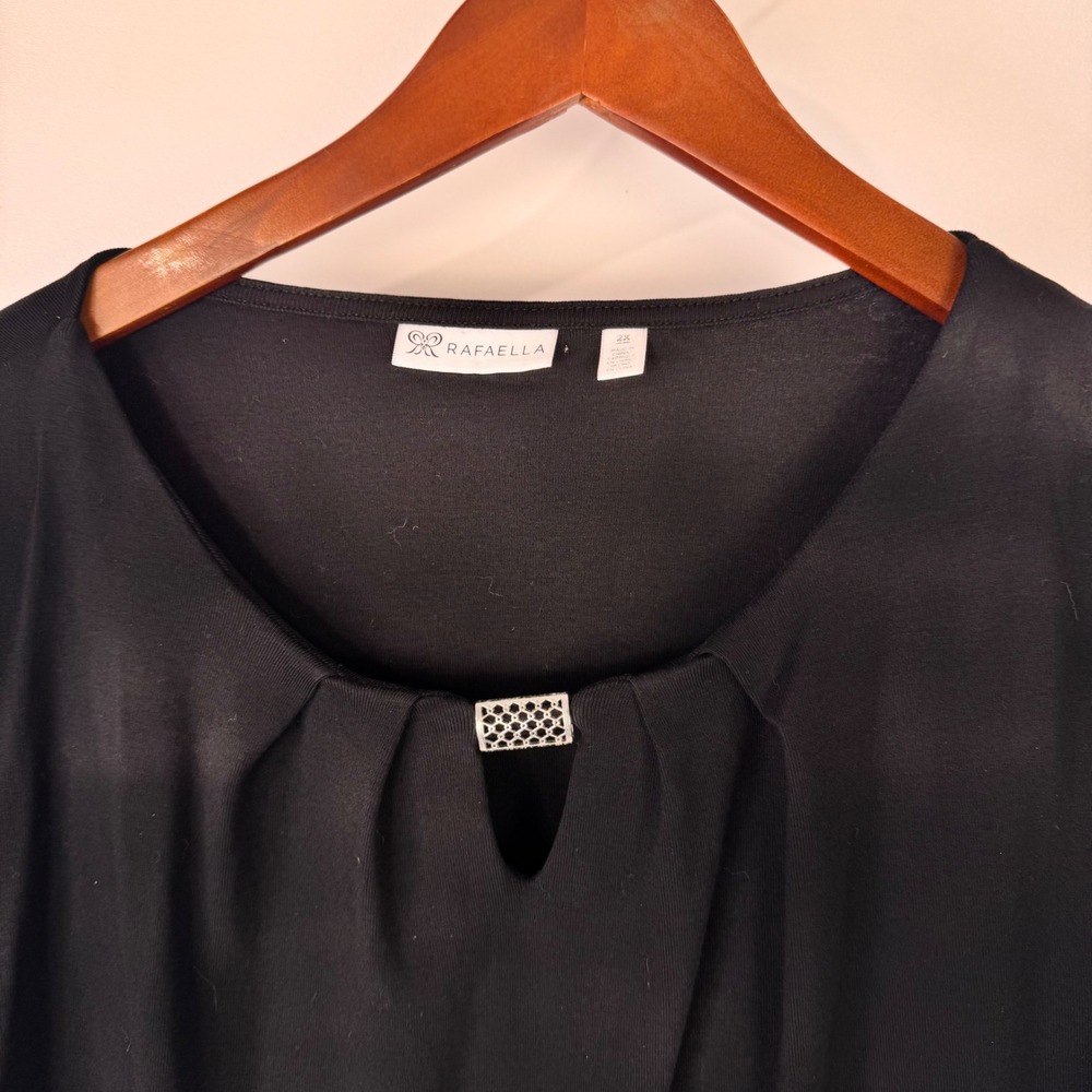 Rafaella Blouse Women 2X Black 3/4 Sleeve Cotton Pleated Neck Office Casual - Picture 3 of 9